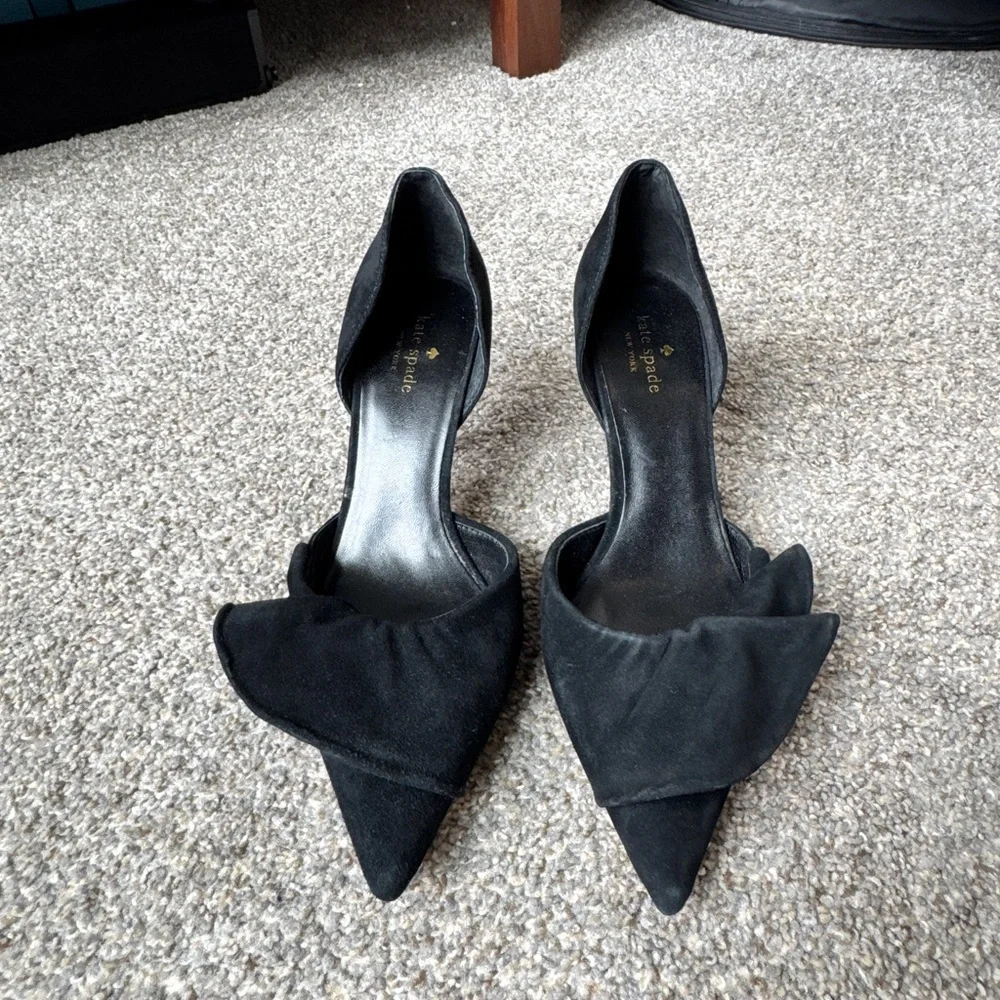 kate spade Black Pointed D'Orsay Heels with Folded Vamp Detail